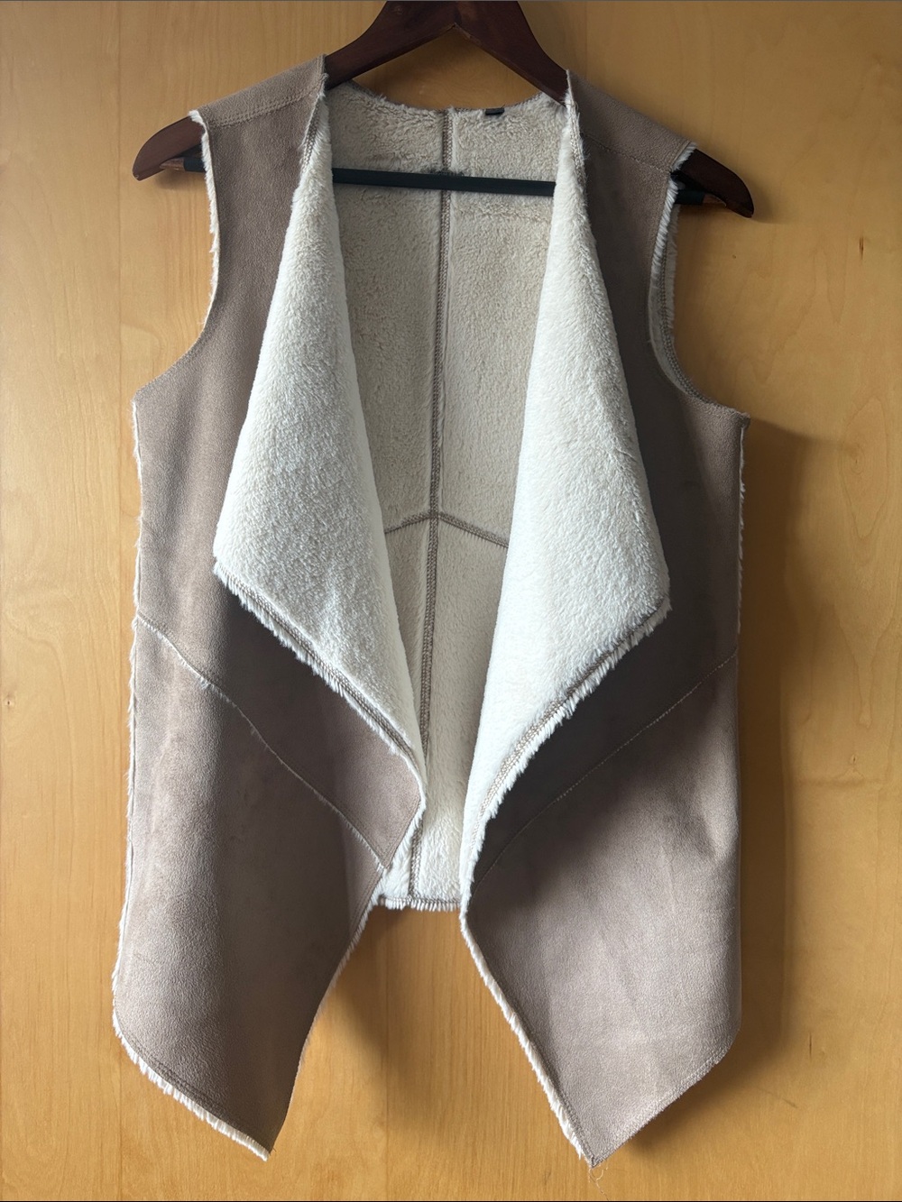 Guess Beige and Cream Faux Suede Shearling Vest